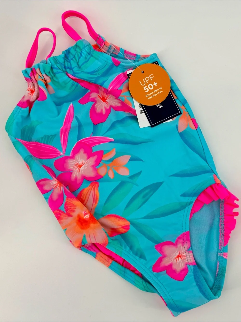 Gymboree Time for Teal Baby Floral One-Piece Swimsuit with Pink & Orange Flowers
